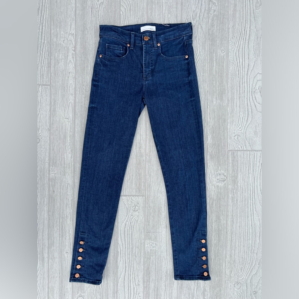 LOFT Modern High Rise Skinny Jeans Button Hem Ankle Denim Size 25/0